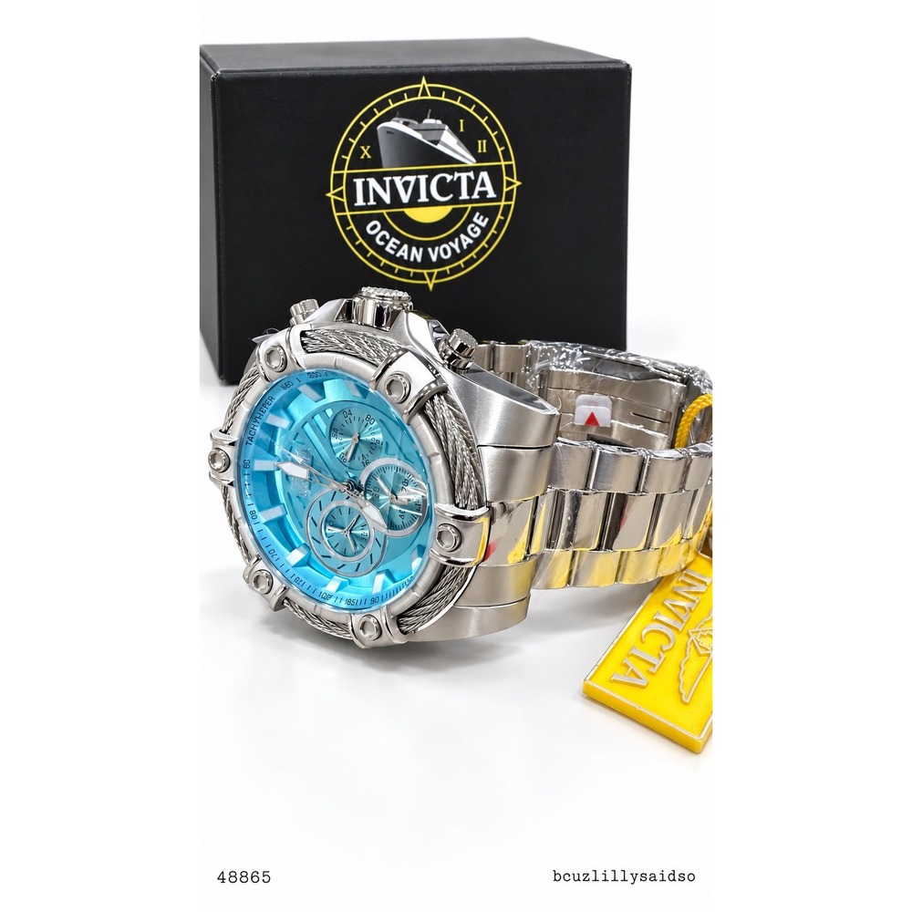 Invicta Bolt 48865 Mens Watch 52mm Light Blue Dial Stainless Steel With Box